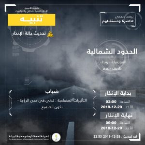 حالة الطقس في السعودية الأحد 29 ديسمبر 2019 ..والأرصاد تُحذر من الضباب حالة الطقس في السعودية الأحد 29 ديسمبر 2019 ..والأرصاد تُحذر من الضباب