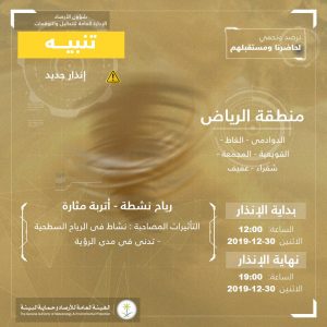 حالة الطقس في السعودية الإثنين 30 ديسمبر 2019 ..والأرصاد تنبه من موجه باردة حالة الطقس في السعودية الإثنين 30 ديسمبر 2019 ..والأرصاد تنبه من موجه باردة