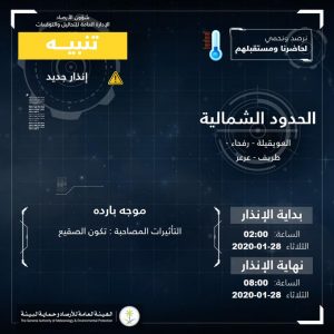 حالة الطقس في السعودية الثلاثاء 28 يناير 2020 ..والأرصاد تُحذر من العوائق الترابية حالة الطقس في السعودية الثلاثاء 28 يناير 2020 ..والأرصاد تُحذر من العوائق الترابية