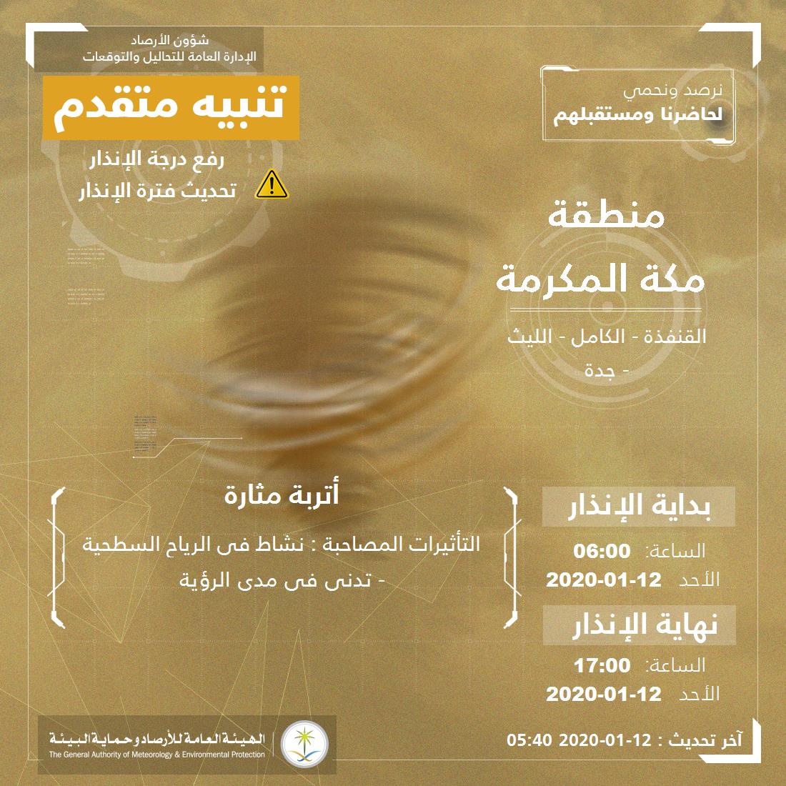 حالة الطقس في السعودية 12 يناير 2020 حالة الطقس في السعودية 12 يناير 2020