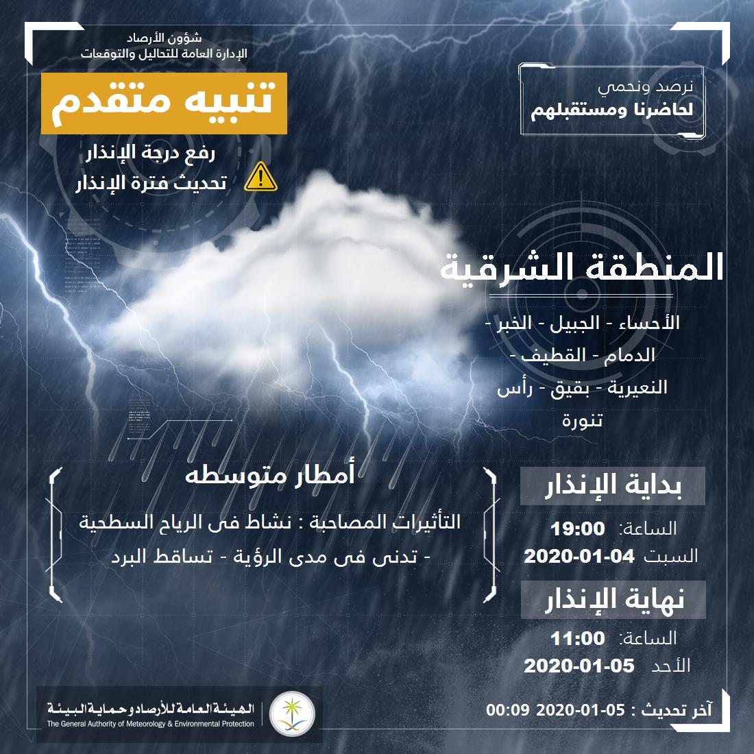 حالة الطقس في السعودية الأحد 5 يناير 2020 ... والأرصاد تُحذر أدنى درجات حرارة تُسجل اليوم حالة الطقس في السعودية الأحد 5 يناير 2020 ... والأرصاد تُحذر أدنى درجات حرارة تُسجل اليوم