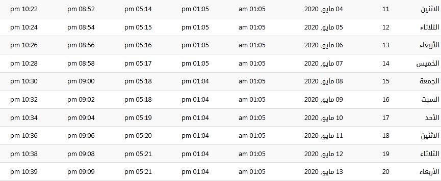 امساكية رمضان 2020 في السويد 1441 امساكية رمضان 2020 في السويد 1441