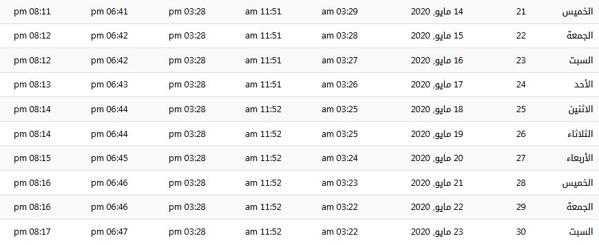 امساكية رمضان 2020 في مصر 1441 امساكية رمضان 2020 في مصر 1441