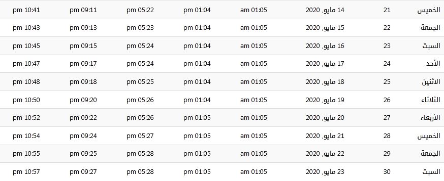 امساكية رمضان 2020 في السويد 1441 امساكية رمضان 2020 في السويد 1441