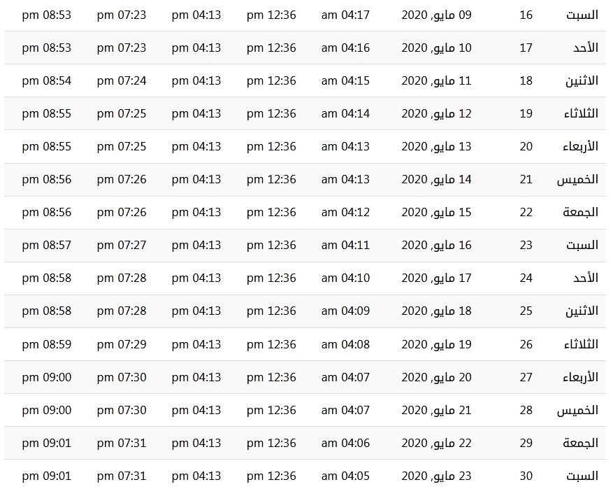 مواقيت الصلاة في شهر رمضان 2020 في ليبيا 1441 مواقيت الصلاة في شهر رمضان 2020 في ليبيا 1441
