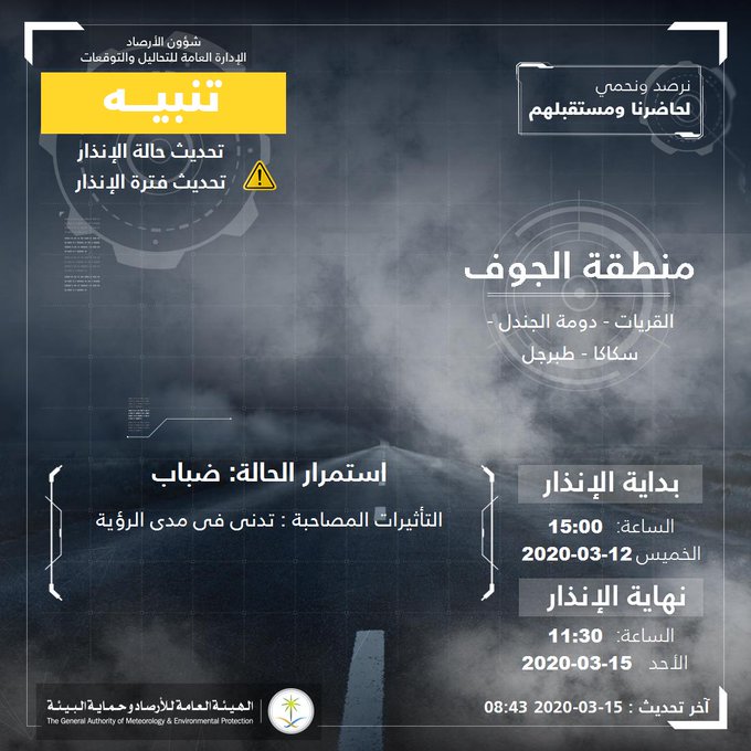 حالة الطقس في السعودية الأحد 15 مارس 2020