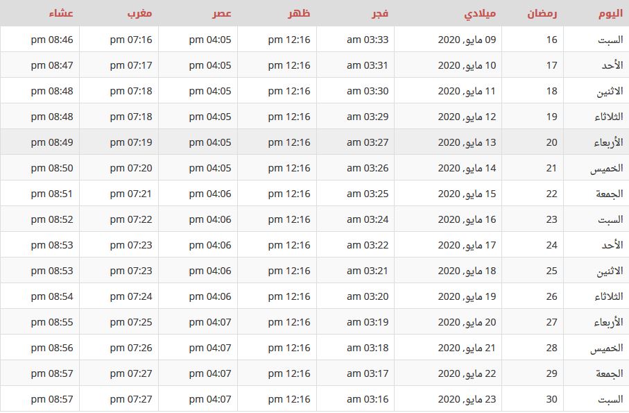 إمساكية شهر رمضان في تونس 2020 إمساكية شهر رمضان في تونس 2020
